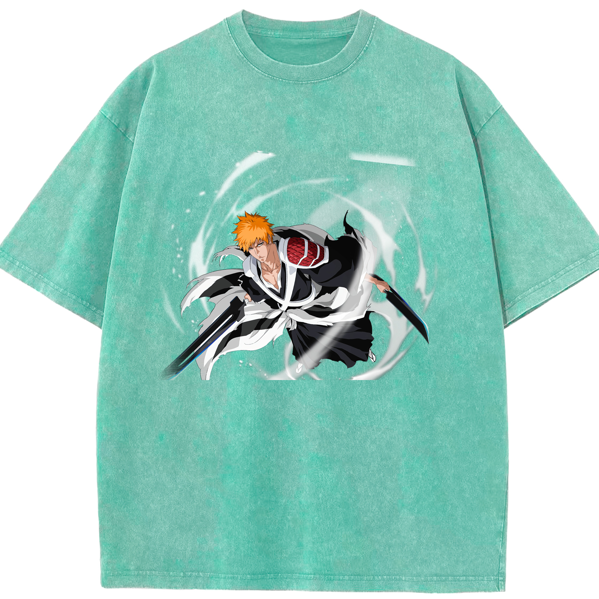 （画像用） ブリーチ 黒崎一護（くろさき いちご）BLEACH Kurosaki Ichigo 綿100% ヴィンテージ風 半袖Tシャツ（フロントプリント）